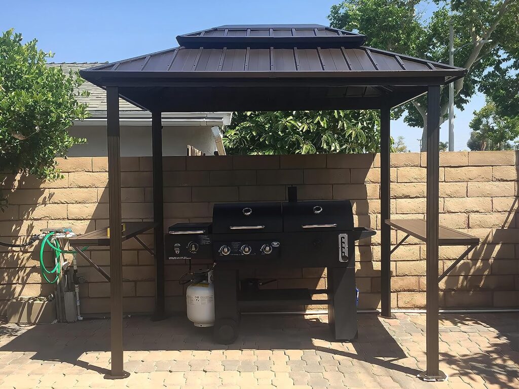 PURPLE LEAF 6 X 8 Hardtop Grill Gazebo for Patio Permanent Metal Roof with 2 Side Shelves Deck Yard Tent Aluminum Garden Outside Sun Shade Outdoor BBQ Canopy