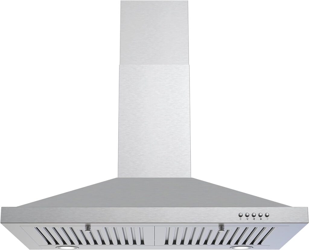 Range hood 30 inch,600 CFM Wall Mount Range Hood with LEDs Light,Permanent Filter,3 Speed Fan, in Stainless Steel,Chimney-Style Stove Vent with Ducted/Ductless Convertible Duct,Carbon Filter included