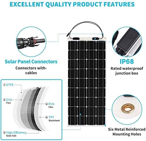 Renogy 100 Watt 12 Volt Flexible Kit Monocrystalline Panel 30A MPPT Dual Battery Charging Controller and 20Ft 10 AWG Adaptor Wire, 100W 12V Flex Solar Bundle