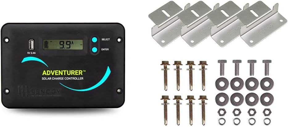 Renogy 30A 12V/24V PWM Solar Charge Controller, Adventurer 30A  Solar Panel Mounting Z Brackets Lightweight Aluminum Corrosion-Free Construction for RVs, Trailers, Boats, one Set of 4 Units