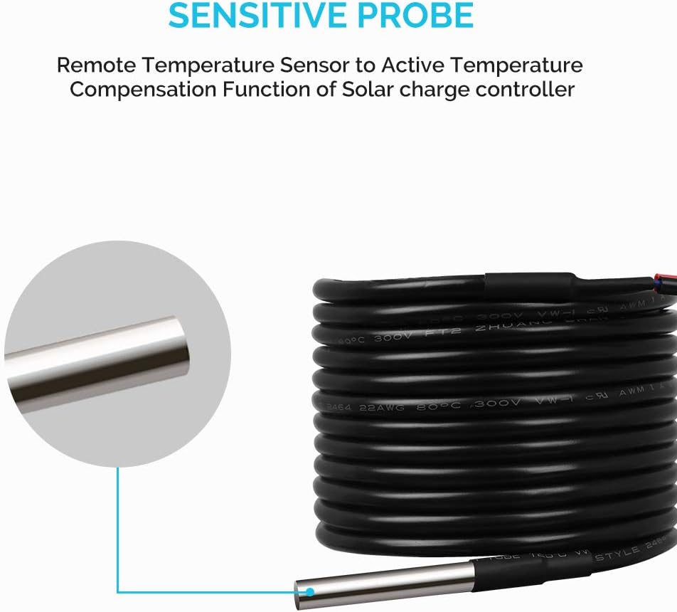 Renogy Battery Temperature Sensor Solar 118 0.03, Compatible Adventurer/Rover Charge Controllers