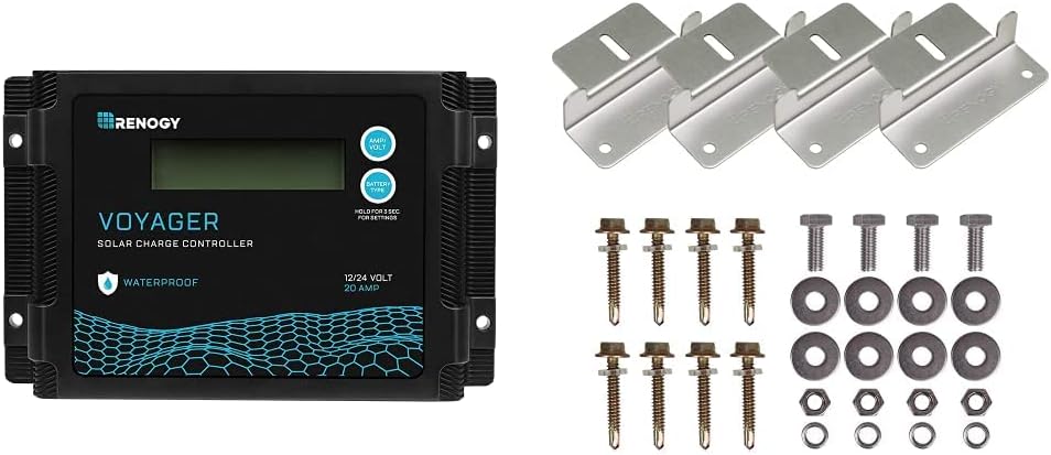 Renogy Voyager 20A 12V/24V PWM Waterproof Solar Charge Controller  Solar Panel Mounting Z Brackets Lightweight Aluminum Corrosion-Free Construction