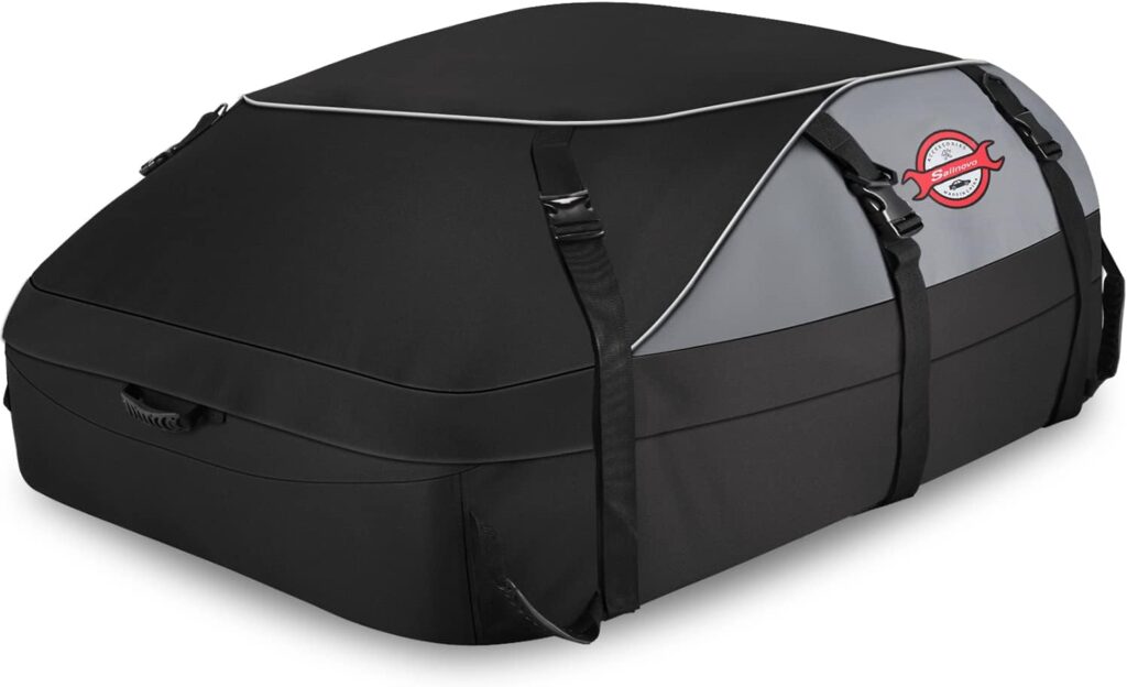 Sailnovo Car Rooftop Cargo Carrier Roof Bag, 20 Cubic Feet Waterproof Soft Shell Roof Top Cargo Carrier Box for All Cars with Without Luggage Rack - 8 Reinforced Strap, 6 Door Hooks, Carrying Bag