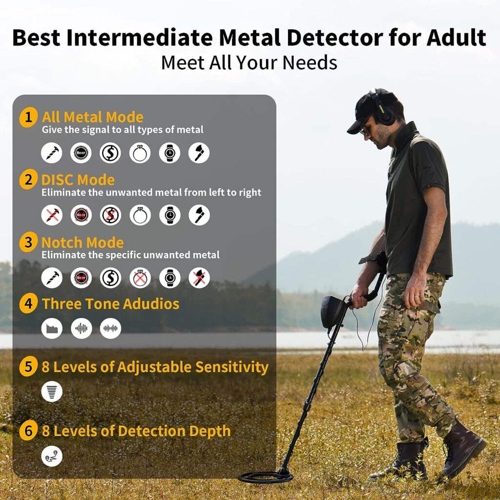 SAKOBS Metal Detector for Adults Waterproof - Professional Higher Accuracy Gold Detector with LCD Display, DISC  Notch  All Metal Mode, Advanced DSP Chip 10 Coil Metal Detectors