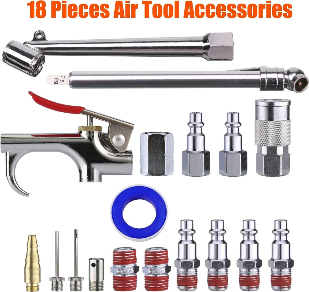 Tool Daily Air Compressor Kit, 3/8 Inch X 25 FT Hose, 18 Pieces Air Tool Accessories, 1/4 Inch Fitting