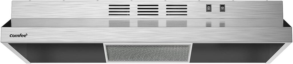 Comfee CVU30W2AST Range Hood 30 Inch Ducted Ductless Vent Hood Durable Stainless Steel Kitchen Hood for Under Cabinet with 2 Reusable Filter, 200 CFM, 2 Speed Exhaust Fan