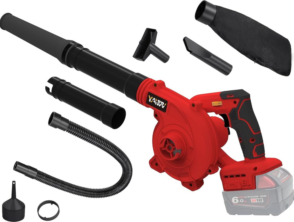Cordless Leaf Blower for Milwaukee M18 Battery,Electric Jobsite Air Blower with Brushless Motor,6 Variable Speed Up to 180MPH,2-in-1 Handle Electric Blower and Vacuum Cleaner(Battery Not Included)