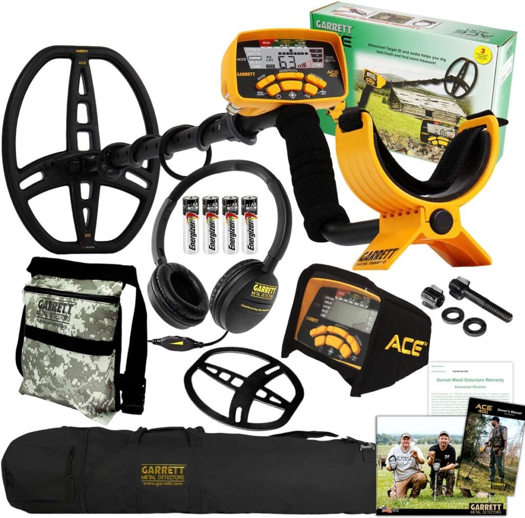 Garrett ACE 400 Metal Detector with ClearSound Headphones, Pouch, and Carry Bag