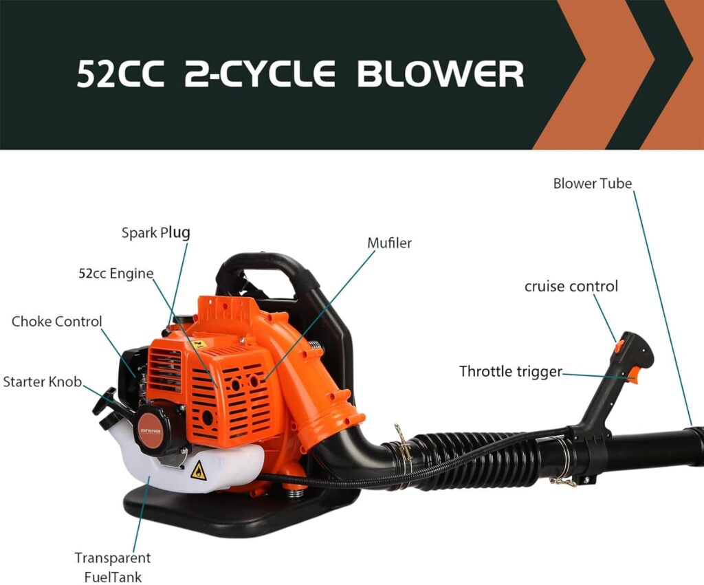 Leaf Blower - 52CC 550CFM 2 Stroke Backpack Gas Powered Leaf Blower, Grass Lawn Blower Air Cooling Gasoline Backpack Grass Blower with Air-Cooled, Backpack Snow Blower for Garden